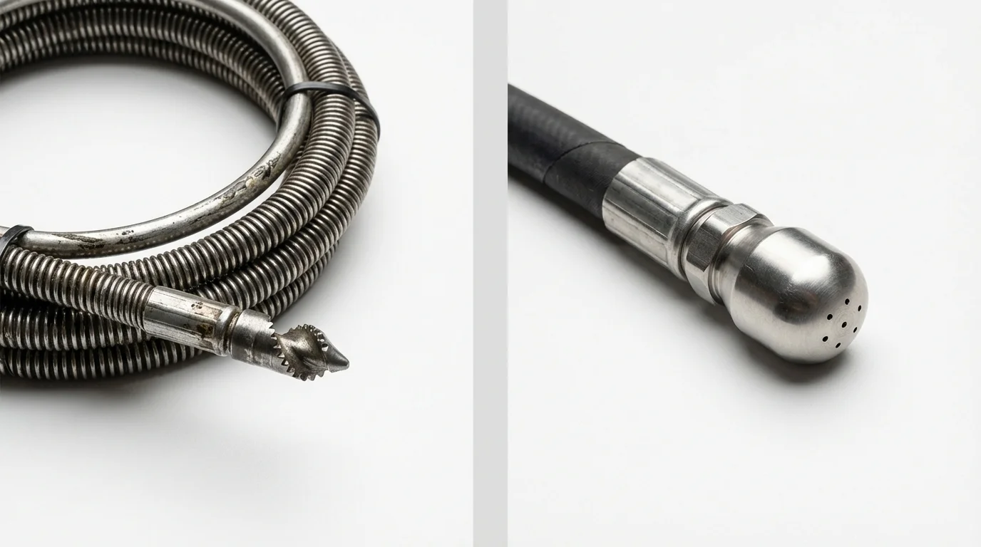 Drain snake cable and hydro jetting nozzle used for drain cleaning in Hamburg, PA