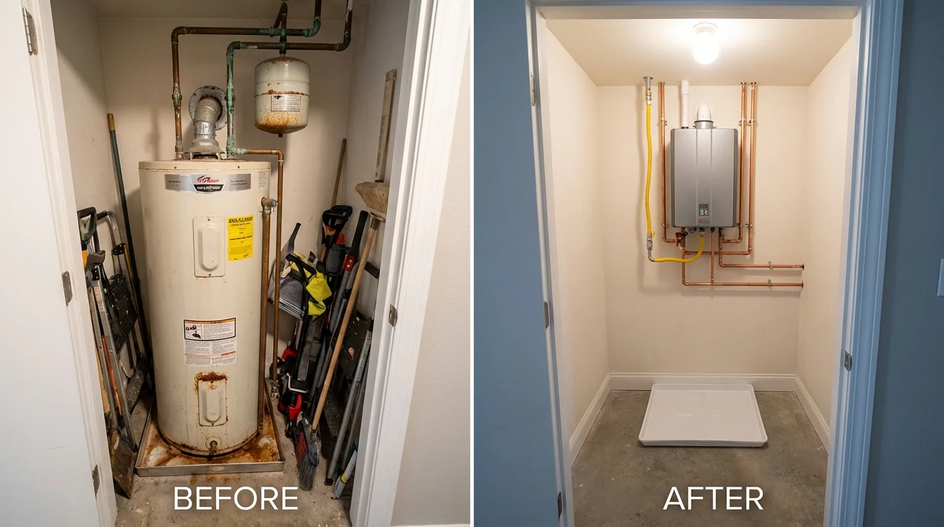 Tank water heater versus wall-mounted tankless unit comparison for Hamburg, PA homeowners