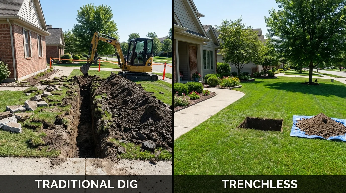 Trenchless sewer repair with minimal yard damage versus traditional excavation in Hamburg, PA